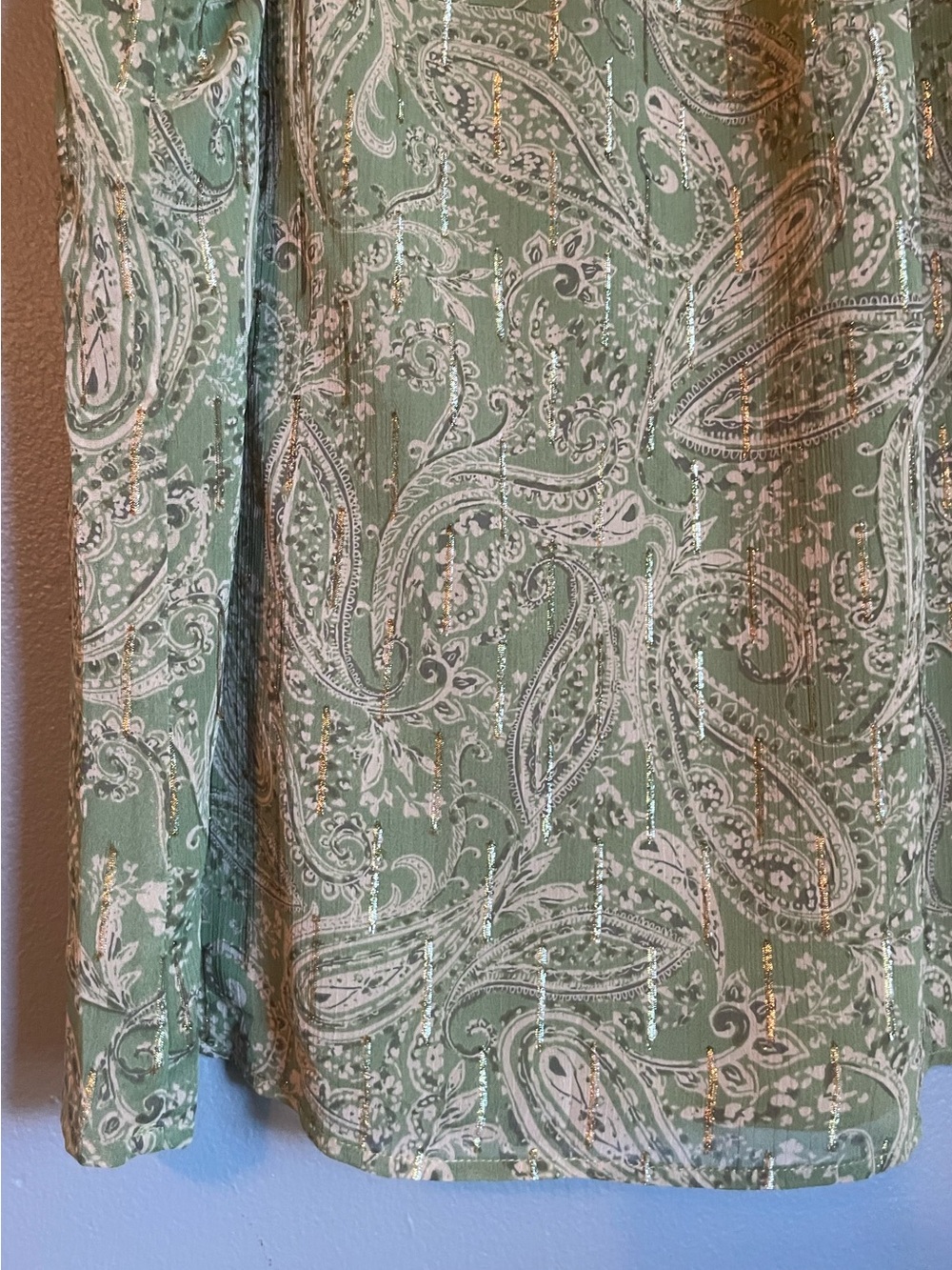 NWT CeCe Sz XL Women’s Green Glitter Flutter Sleeve Crewneck Blouse Top Ret $69! - Picture 6 of 16